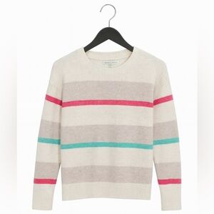 Elizabeth James Striped Sweater Women’s Medium Beige Gray Pink Green Pullover